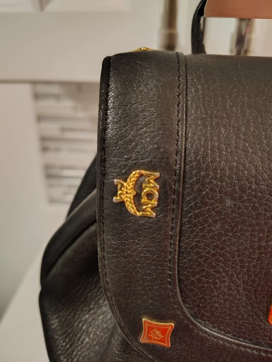 MCM Black Leather Visetos Logo Backpack with Gold Hardware - Picture 7 of 15